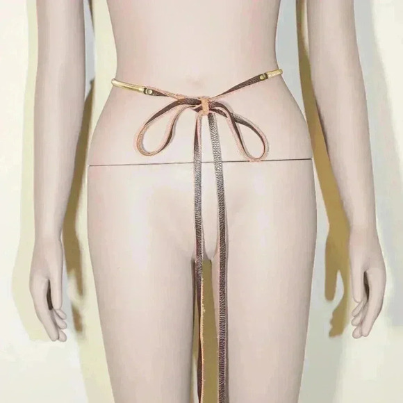 Boho Chic‎ Brown Gold Snake Leather Skinny Belt One Size Handmade Leather Belt